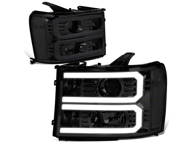 Dual U-Bar LED DRL Headlights with Clear Corners; Chrome Housing; Smoked Lens (07-13 Sierra 1500)