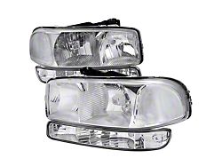 Factory Style Crystal Headlights with Bumper Lights; Chrome Housing; Clear Lens (99-06 Sierra 1500)