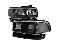 Factory Style Crystal Headlights with Bumper Lights; Matte Black Housing; Clear Lens (99-06 Sierra 1500)