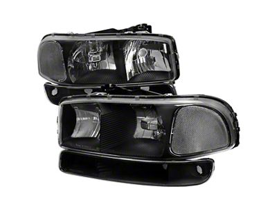 Factory Style Crystal Headlights with Bumper Lights; Matte Black Housing; Clear Lens (99-06 Sierra 1500)