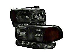 Factory Style Crystal Headlights with Bumper Lights; Chrome Housing; Smoked Lens (99-06 Sierra 1500)