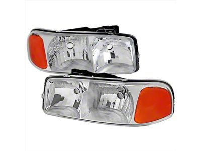Factory Style Headlights with Amber Reflectors; Chrome Housing; Clear Lens (99-06 Sierra 1500, Excluding Denali)