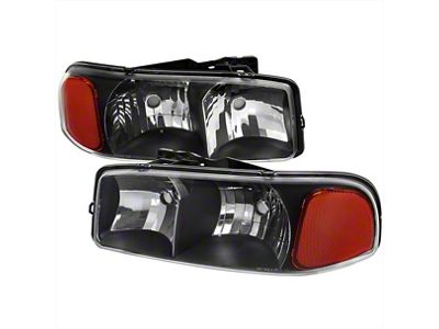 Factory Style Headlights with Amber Reflectors; Matte Black Housing; Clear Lens (99-06 Sierra 1500, Excluding Denali)