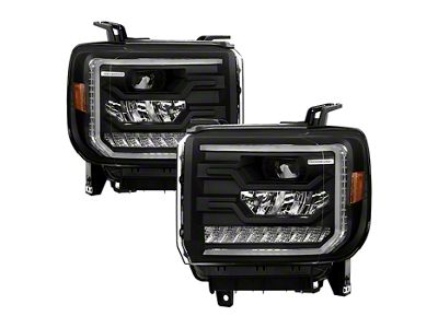 Full LED DRL Projector Headlights; Black Housing; Clear Lens (14-15 Sierra 1500)