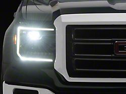 Full LED DRL Projector Headlights; Black Housing; Clear Lens (14-15 Sierra 1500)