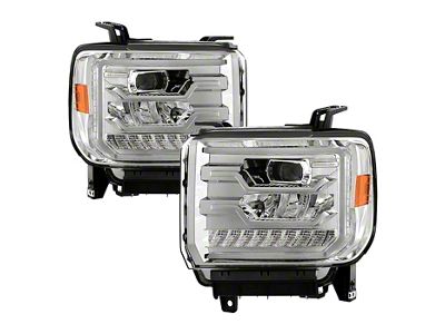 Full LED DRL Projector Headlights; Chrome Housing; Clear Lens (14-15 Sierra 1500)