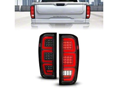 Full LED Tail Lights with Sequential Turn Signal; Black Housing; Clear Lens (19-23 Sierra 1500 w/ Factory Halogen Tail Lights)
