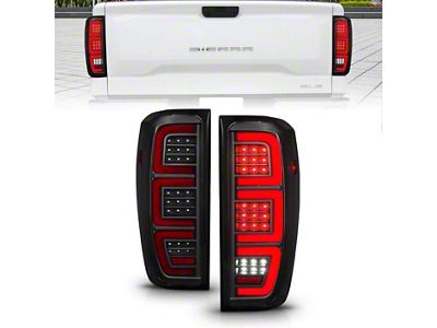 Full LED Tail Lights with Sequential Turn Signal; Black Housing; Smoked Lens (19-24 Sierra 1500 w/ Factory Halogen Tail Lights)