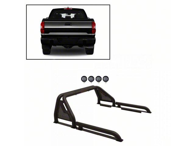 Gladiator Roll Bar with 5.30-Inch Black Round Flood LED Lights; Black (01-24 Sierra 1500)