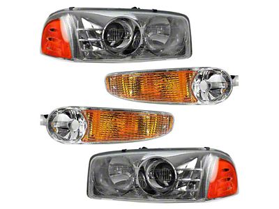 Halogen Headlights with Parking Lights; Chrome Housing; Clear Lens (2001 Sierra 1500 C3; 01-06 Sierra 1500 Denali)