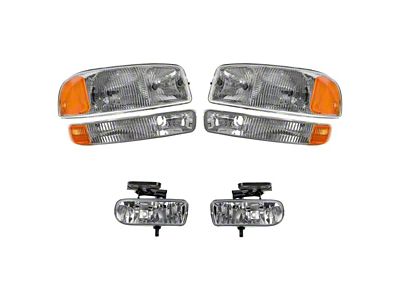 Halogen Headlights with Parking Lights and Fog Lights; Chrome Housing; Clear Lens (99-02 Sierra 1500)