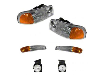 Halogen Headlights with Parking Lights and Fog Lights; Chrome Housing; Clear Lens (04-06 Sierra 1500)