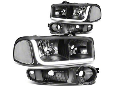 LED DRL Headlights with Clear Corner Nights; Black Housing; Clear Lens (02-06 Sierra 1500 Denali)