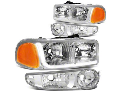 LED DRL Headlights with Amber Corner Nights; Chrome Housing; Clear Lens (02-06 Sierra 1500 Denali)
