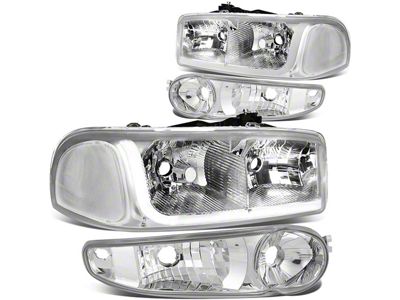 LED DRL Headlights with Clear Corner Nights; Chrome Housing; Clear Lens (02-06 Sierra 1500 Denali)
