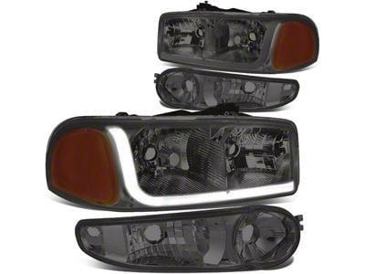 LED DRL Headlights with Amber Corner Nights; Chrome Housing; Smoked Lens (02-06 Sierra 1500 Denali)