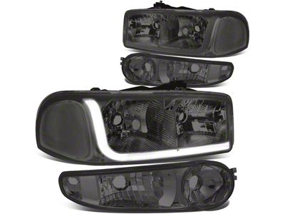 LED DRL Headlights with Clear Corner Nights; Chrome Housing; Smoked Lens (02-06 Sierra 1500 Denali)