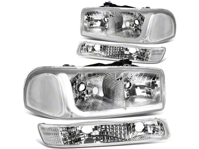 LED DRL Headlights with Clear Corner Lights; Chrome Housing; Clear Lens (99-06 Sierra 1500, Excluding Denali)