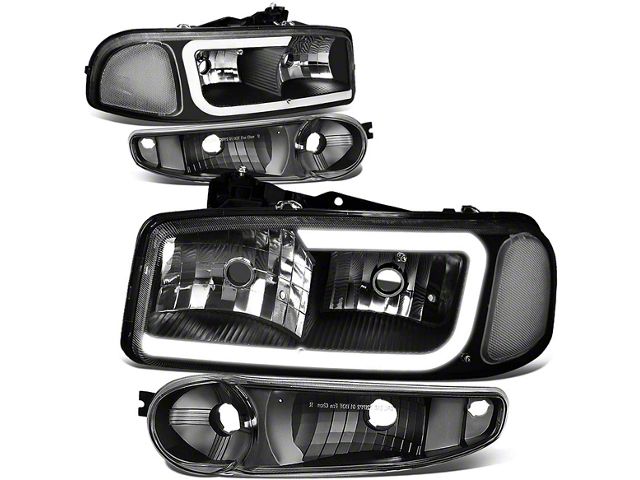 LED DRL Headlights with Clear Corner Nights; Black Housing; Clear Lens (02-06 Sierra 1500 Denali)