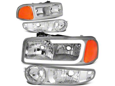 LED DRL Headlights with Amber Corner Nights; Chrome Housing; Clear Lens (02-06 Sierra 1500 Denali)