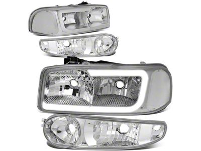 LED DRL Headlights with Clear Corner Nights; Chrome Housing; Clear Lens (02-06 Sierra 1500 Denali)