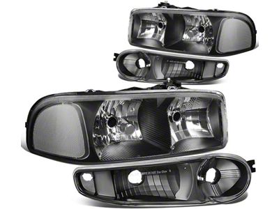 Factory Style Headlights with Clear Corner Lights; Black Housing; Clear Lens (02-06 Sierra 1500 Denali)