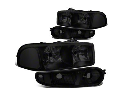 Factory Style Headlights with Clear Corner Lights; Black Housing; Smoked Lens (02-06 Sierra 1500 Denali)