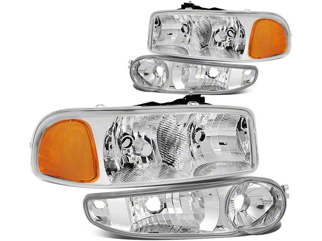 Factory Style Headlights with Clear Corner Lights; Chrome Housing; Clear Lens (02-06 Sierra 1500 Denali)