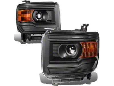 Projector Headlights with Amber Corner Lights; Black Housing; Clear Lens (14-15 Sierra 1500 w/ Factory Halogen Headlights)