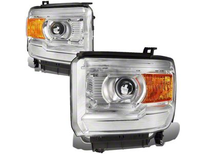 Projector Headlights with Amber Corner Lights; Chrome Housing; Clear Lens (14-15 Sierra 1500 w/ Factory Halogen Headlights)