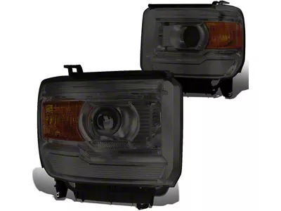 Projector Headlights with Amber Corner Lights; Chrome Housing; Smoked Lens (14-15 Sierra 1500 w/ Factory Halogen Headlights)