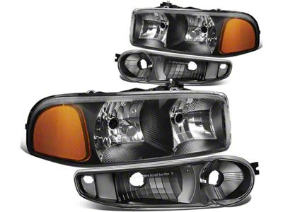 Headlights with Amber Corner; Black Housing; Clear Lens (01-06 Sierra 1500 C3, Denali)