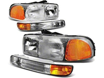 Headlights with Amber Corner; Chrome Housing; Clear Lens (99-06 Sierra 1500, Excluding C3 & Denali)