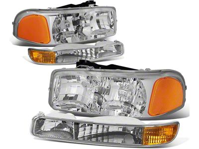 Headlights with Amber Corner; Chrome Housing; Clear Lens (99-06 Sierra 1500, Excluding C3 & Denali)