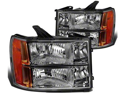 Headlights with Amber Corner Lights; Chrome Housing; Clear Lens (07-13 Sierra 1500)