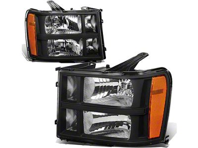 Headlights with Amber Corners; Black Housing; Clear Lens (07-13 Sierra 1500)