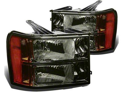 Headlights with Amber Corners; Chrome Housing; Smoked Lens (07-13 Sierra 1500)