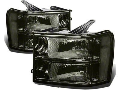 Headlights with Clear Corners; Chrome Housing; Smoked Lens (07-13 Sierra 1500)