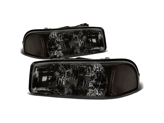 Headlights with Clear Corners; Chrome Housing; Smoked Lens (99-06 Sierra 1500)