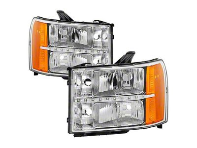 Headlights with Daytime LED Running Lights; Chrome Housing; Clear Lens (07-13 Sierra 1500)