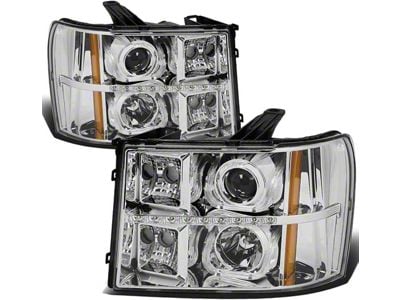L-Bar Halo Projector Headlights with Amber Corners; Chrome Housing; Clear Lens (07-13 Sierra 1500)