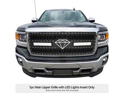 Laser Cut Rivet Mesh Upper Replacement Grille with Two 12-Inch LED Light Bars; Black (14-15 Sierra 1500)