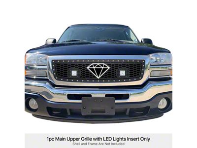 Laser Cut Rivet Mesh Upper Replacement Grille with 3-Inch LED Lights; Black (03-06 Sierra 1500)