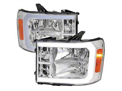 LED Bar Factory Style Headlights; Chrome Housing; Clear Lens (07-13 Sierra 1500)