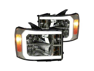 LED Bar Factory Style Headlights; Chrome Housing; Smoked Lens (07-13 Sierra 1500)