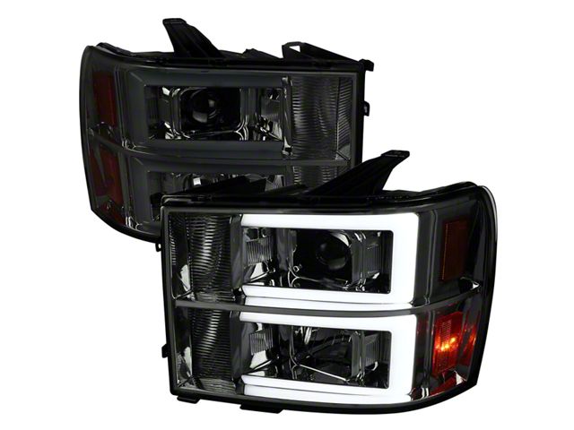 LED C-Bar Projector Headlights; Chrome Housing; Smoked Lens (07-13 Sierra 1500)