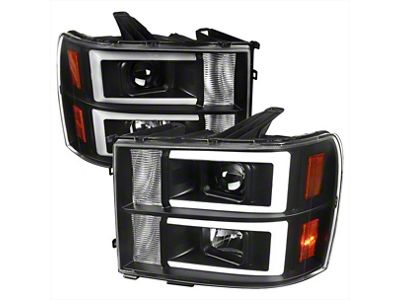 LED C-Bar Projector Headlights; Matte Black Housing; Clear Lens (07-13 Sierra 1500)