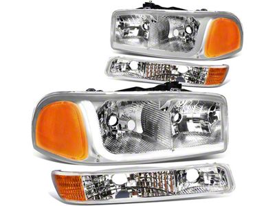 LED DRL Headights with Amber Corners; Chrome Housing; Clear Lens (99-06 Sierra 1500)