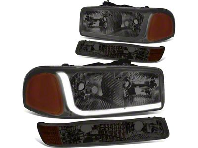 LED DRL Headights with Amber Corners; Chrome Housing; Smoked Lens (99-06 Sierra 1500)