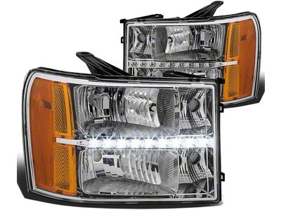 LED DRL Headights; Chrome Housing; Clear Lens (07-13 Sierra 1500)